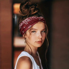 Boho Paisley Print Criss Cross Headband Wide Stretchy Hair Band