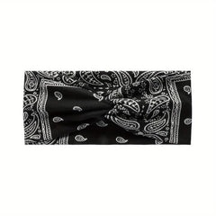 Boho Paisley Print Criss Cross Headband Wide Stretchy Hair Band