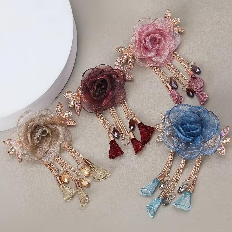 Silky Yarn Rose Flower Hair Clip for Prom and Parties