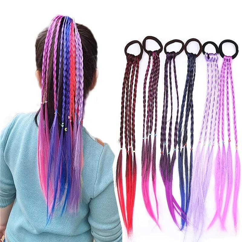 6pcs Girls Colorful Braids Hair Extensions Ponytail Accessories