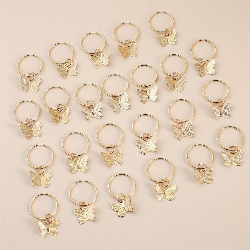 24pcs Butterfly Hair Ring Golden Accessory For Girls Women