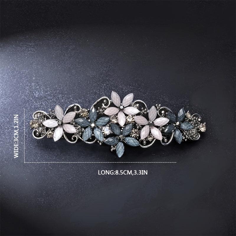 Rhinestone Flower Hair Barrettes Glitter Sparkle Fancy Clips Vintage Accessories