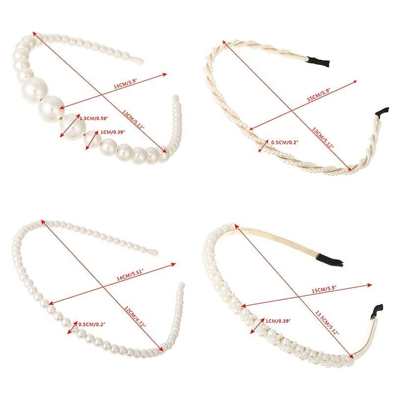 4PCS Faux Pearl Headbands for Women Rhinestones Hair Hoop Wedding Accessorie