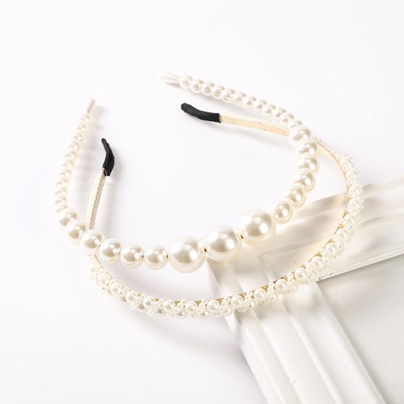 4PCS Faux Pearl Headbands for Women Rhinestones Hair Hoop Wedding Accessorie