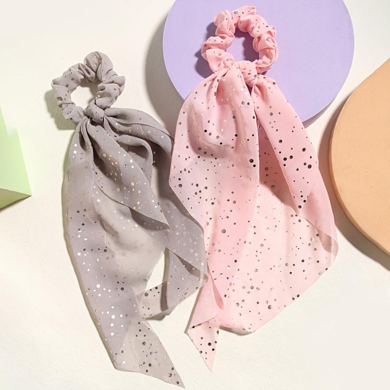 4pcs Polka Dot Hair Scarf Scrunchies Satin Silk Bowknot Hair Bands