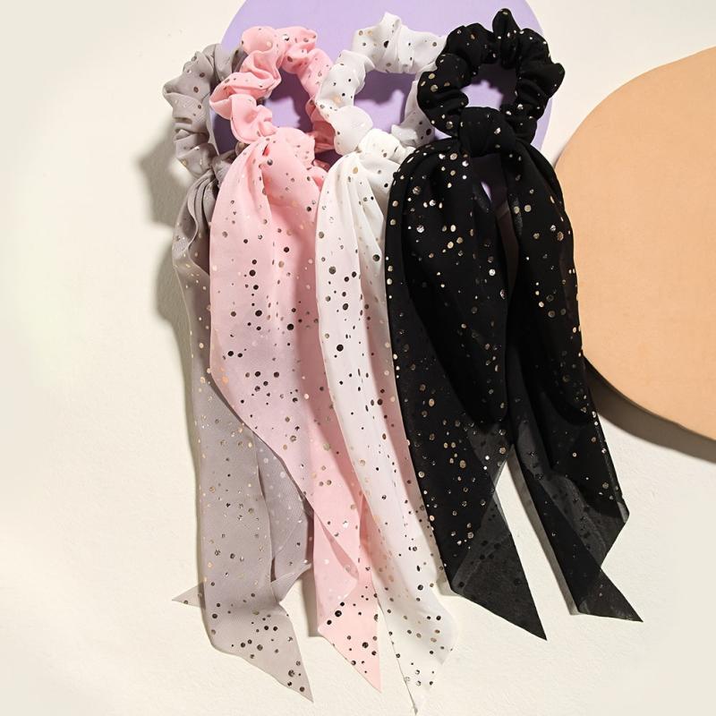 4pcs Polka Dot Hair Scarf Scrunchies Satin Silk Bowknot Hair Bands