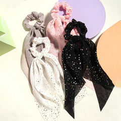 4pcs Polka Dot Hair Scarf Scrunchies Satin Silk Bowknot Hair Bands
