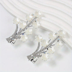 Floral Duck Bill Clips Rhinestones Hair Accessory