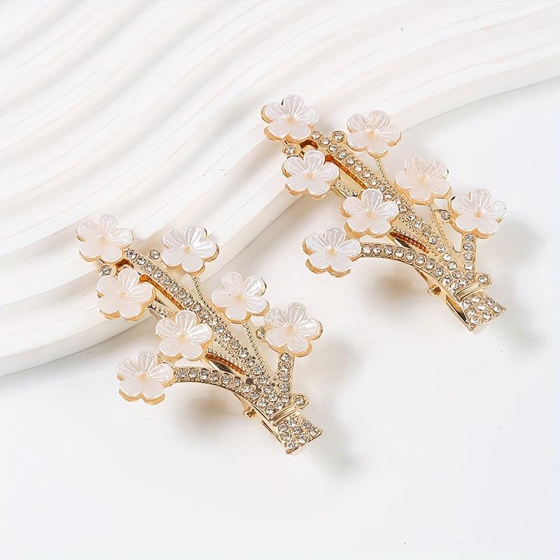 Floral Duck Bill Clips Rhinestones Hair Accessory