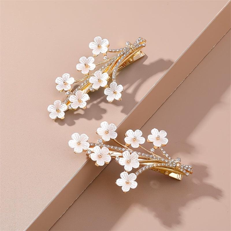 Floral Duck Bill Clips Rhinestones Hair Accessory