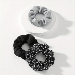 3pcs Floral Solid Hair Scrunchies Soft Fabric Fit Curly Fine Thick Thin Hair