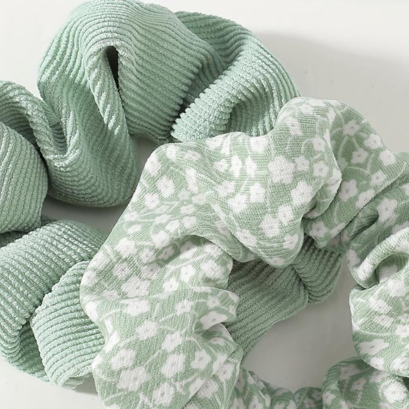 3pcs Floral Solid Hair Scrunchies Soft Fabric Fit Curly Fine Thick Thin Hair