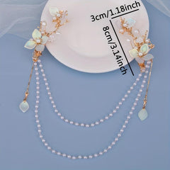 Hanfu Hair Clip Pearl Flower Leaf Hairpin Vintage Chinese Cheongsam Accessory