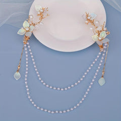 Hanfu Hair Clip Pearl Flower Leaf Hairpin Vintage Chinese Cheongsam Accessory