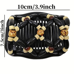 Boho Wooden Beaded Double Side Hair Comb