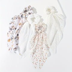 4pcs Floral Print Scarf Scrunchie Polka Dot Hair Tie for Women