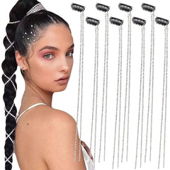 Rhinestone Chain Tassel Hair Clips Headband For Bride