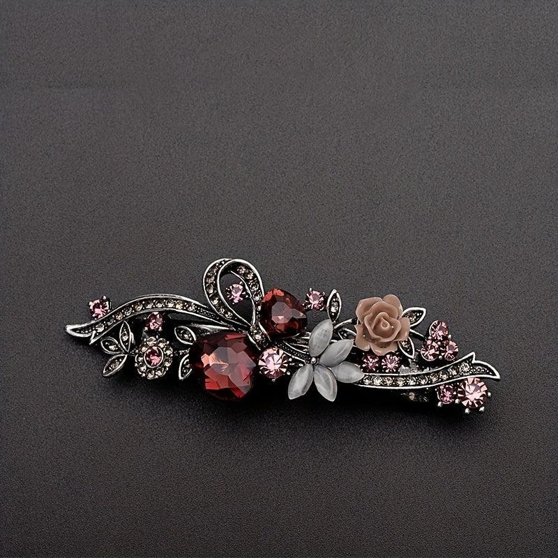 Retro Alloy Rhinestone Bow Hair Clip Crystal Flower Grace Hair Accessories