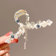 Pearl Shell Starfish Tassel Hair Grab Clip for Thick Hair
