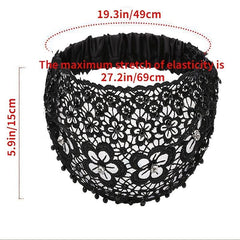 Wide Lace Headband with Floral Design and Faux Pearls