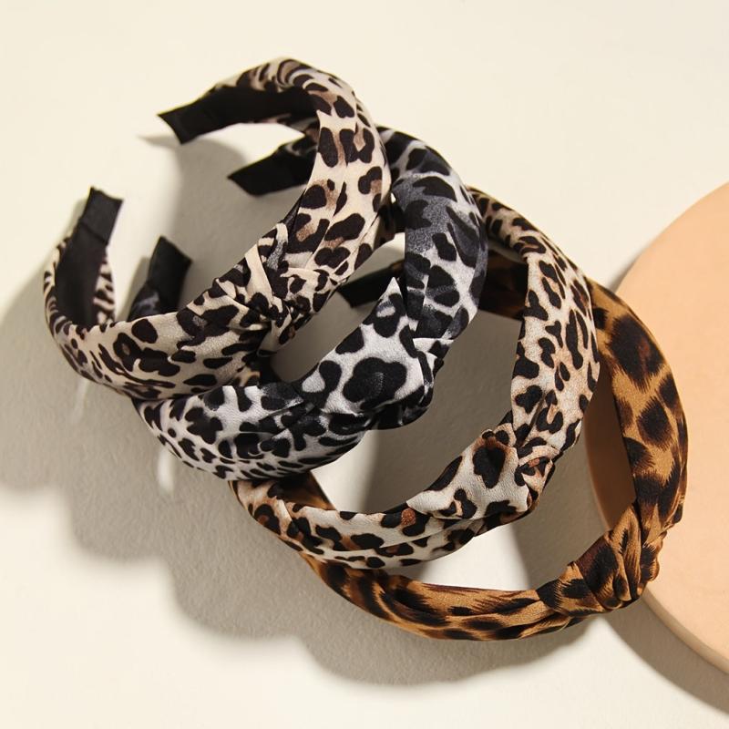 4pcs Leopard Print Headbands Vintage Head Hoops All match Hair Bands