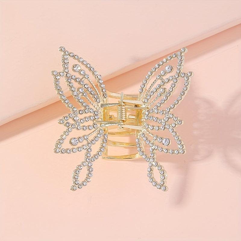 Golden Rhinestone Butterfly Hair Claw Clip Strong Hold Grip Hair Jaw Clip