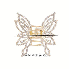 Golden Rhinestone Butterfly Hair Claw Clip Strong Hold Grip Hair Jaw Clip