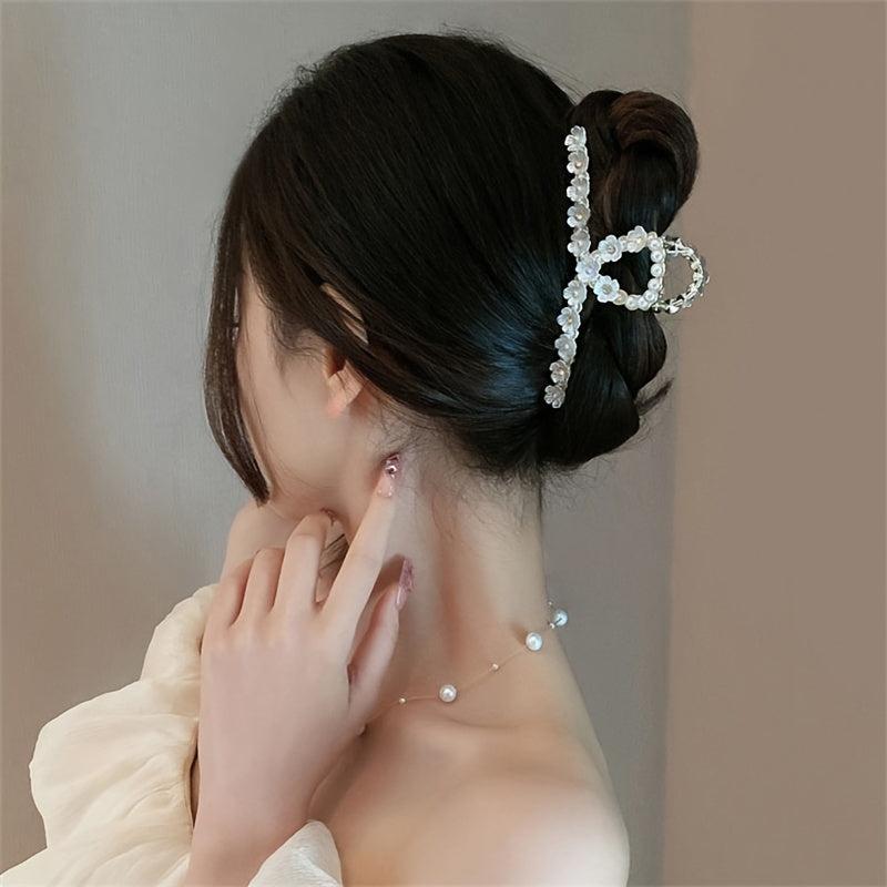 Faux Pearl Rhinestone Flower Hair Claw Clip Strong Grip Hair Jaw Clip