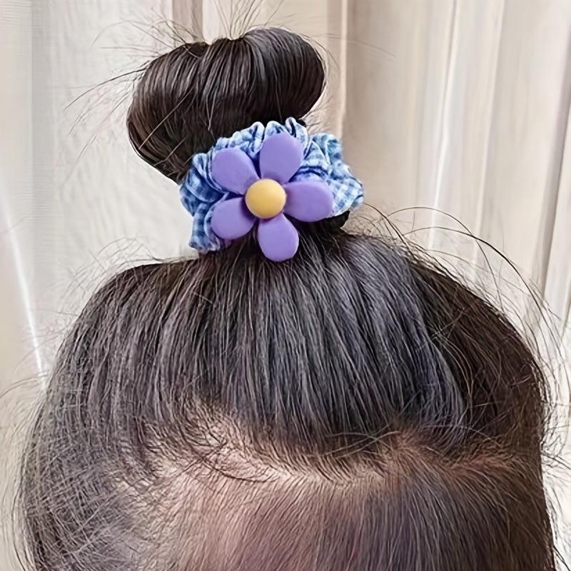 10pcs Cartoon Fruits Scrunchies Hair Tie Plaid Hair Rope Ponytail Holder Girls