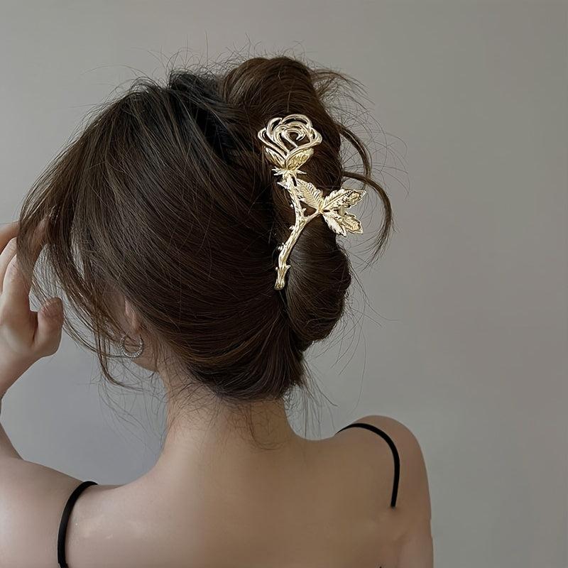 Rose Hair Claw Clip Alloy Metal Hair Clip Golden Silvery Hair Accessories