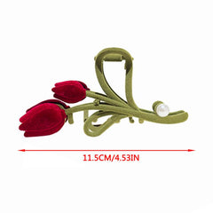 Rose Flower Metal Hair Claw Barrette Velvet Faux Pearl Snap Clip