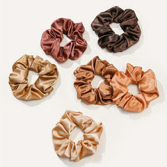 12pcs Coffee Satin Hair Ring Silk Hair Rope Scrunchie High Elasticity Hair Acces