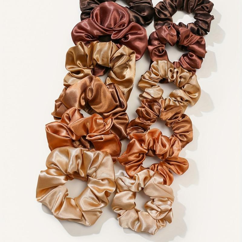 12pcs Coffee Satin Hair Ring Silk Hair Rope Scrunchie High Elasticity Hair Acces