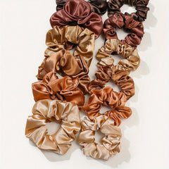 12pcs Coffee Satin Hair Ring Silk Hair Rope Scrunchie High Elasticity Hair Acces