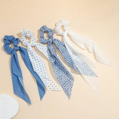 Polka Dot Scarf Scrunchies Hair Tie with Ribbon Tails Hair Rope Ponytail Holder