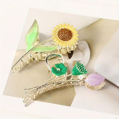 Sunflower Tulip Hair Claw Clip Golden Metal Strong Hold Grip