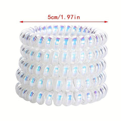 5pcs Holographic Spiral Hair Tie Elastic Ponytail Holder