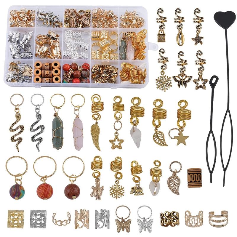 187pcs Butterfly Snake Beads Hair Jewelry Rings Metal Hair Cl
