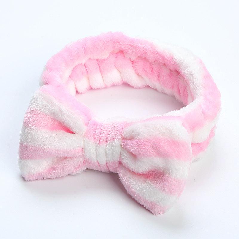 Bow Decor Plush Hair Hoop Elastic Headband Makeup Hair Accessory