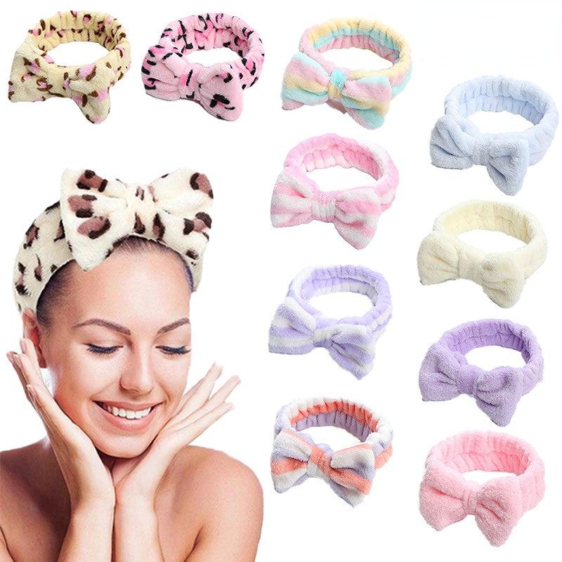Bow Decor Plush Hair Hoop Elastic Headband Makeup Hair Accessory