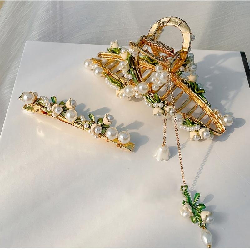 Vintage Lily Orchid Hair Claw Clip Golden Barrette Hair Accessories