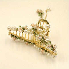 Vintage Lily Orchid Hair Claw Clip Golden Barrette Hair Accessories