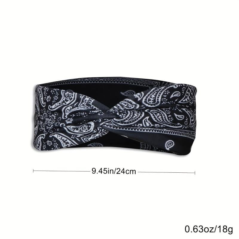 Printed Bandana Cross Knot Headband Women Sports Yoga Fitness Sweatband