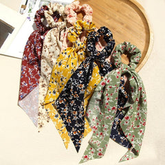Retro Floral Boho Hair Scarf Scrunchies Ponytail Holder for Women