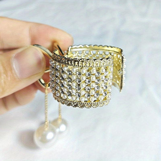 Y2K Rhinestone Faux Pearl Hair Clip Golden Metal Hair Accessory