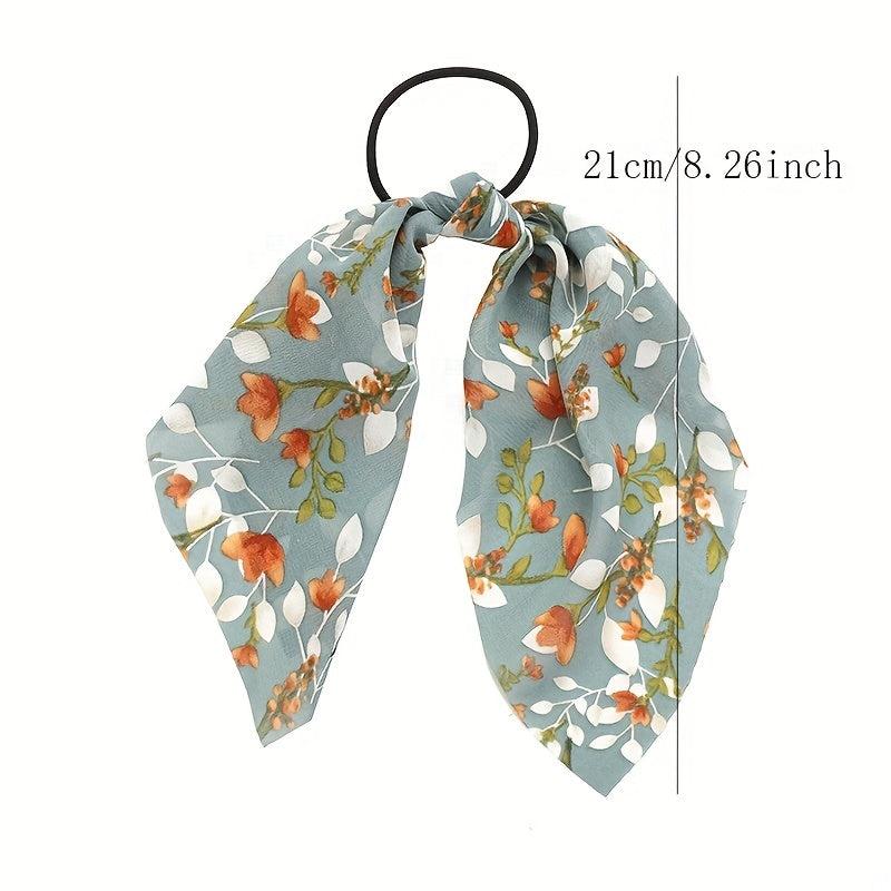 Hobo Floral Print Scarf Hair Tie Chiffon Hair Rope Elastic Hair Accessories