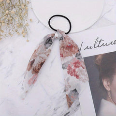 Hobo Floral Print Scarf Hair Tie Chiffon Hair Rope Elastic Hair Accessories