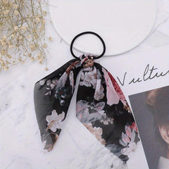 Hobo Floral Print Scarf Hair Tie Chiffon Hair Rope Elastic Hair Accessories