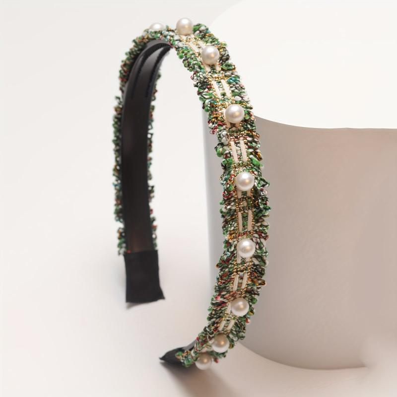3pcs Green Headband Faux Pearl Headdress Women Girls Hair Band