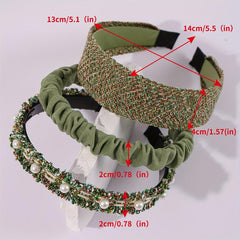 3pcs Green Headband Faux Pearl Headdress Women Girls Hair Band
